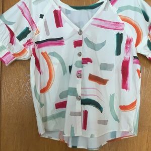White multi color button up blouse. Anthropologie & Art by “Aimee Clarke” NWT